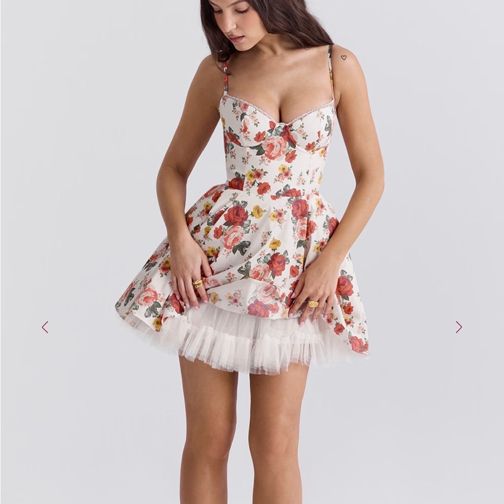 Floral Print Dress with Tulle Skirt d Cup NWOT